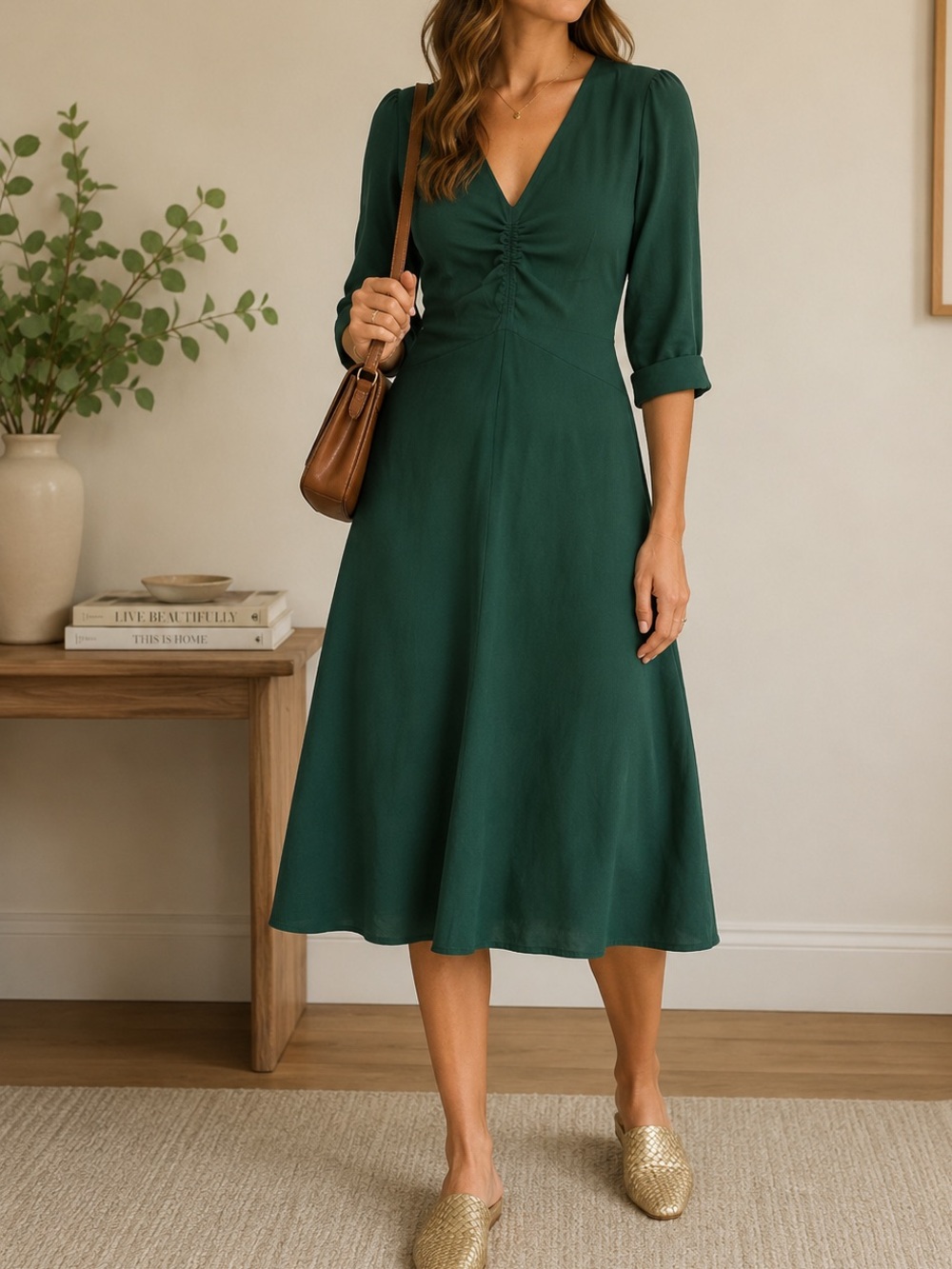 Banana Republic gathered front v-neck dress sz 6